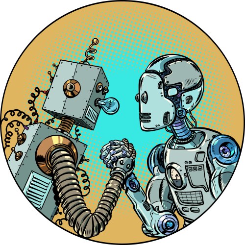 Pop art retro robots fighting each other arm vector image