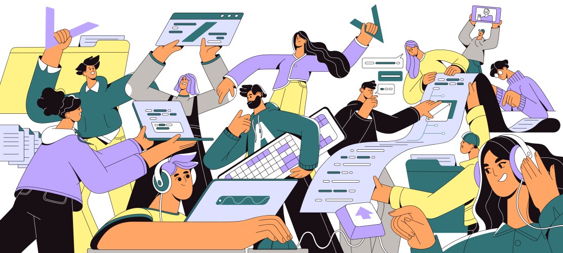 Software development teamwork programmers work vector image