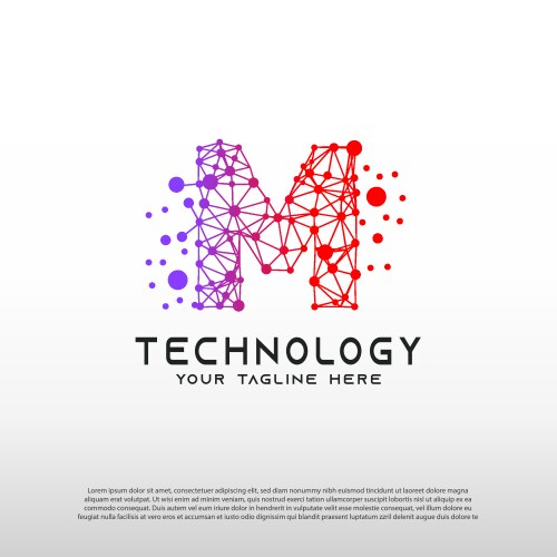 Technology logo with initial m letter network vector image