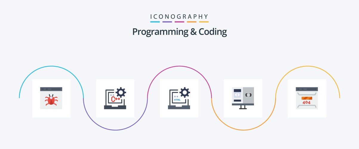 Programming and coding flat 5 icon pack including vektorbild
