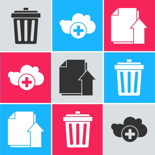 Set trash can add cloud and upload file document vector image