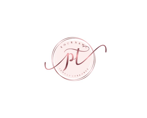 Pt initial handwritten logo set with floral Vector Image