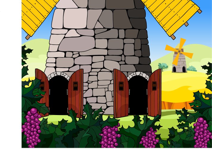 Windmill with open doors in the field Vector Image