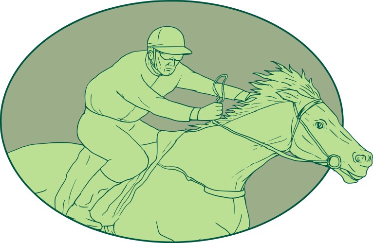 Horse jockey racing oval drawing vector image