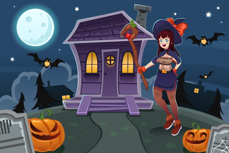 Game background of witch house quest Royalty Free Vector