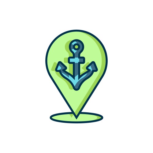 Filled outline map pointer with anchor icon vector image
