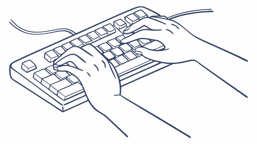 Hands on keyboard focused computing and digital vector image