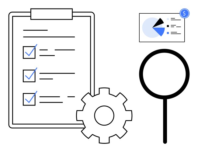 Checklist with tasks analytics pie chart gear vector image