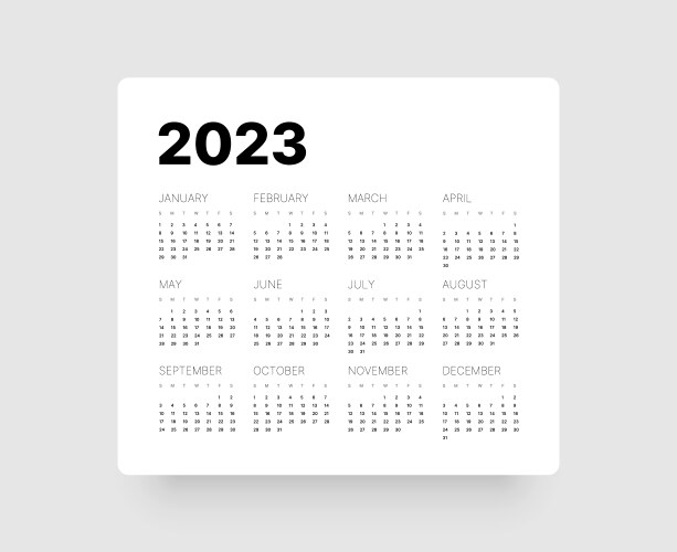 Monthly calendar for 2023 year week starts vector image