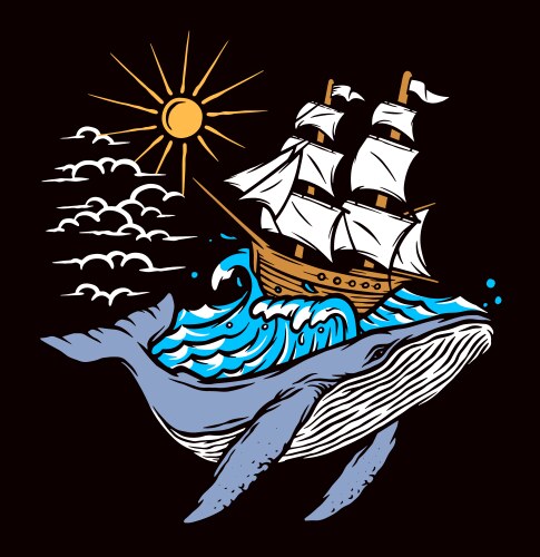Sailing boat and whale Vector Image