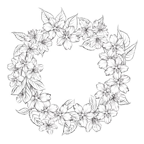 Cherry Blossom Outline Vector Image