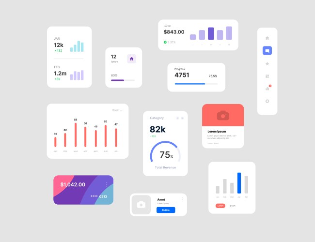 Wireframes screens dashboard ui and ux kit design vector image