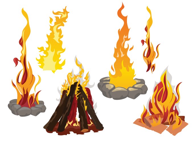 Set flame a collection stylized Vector Image