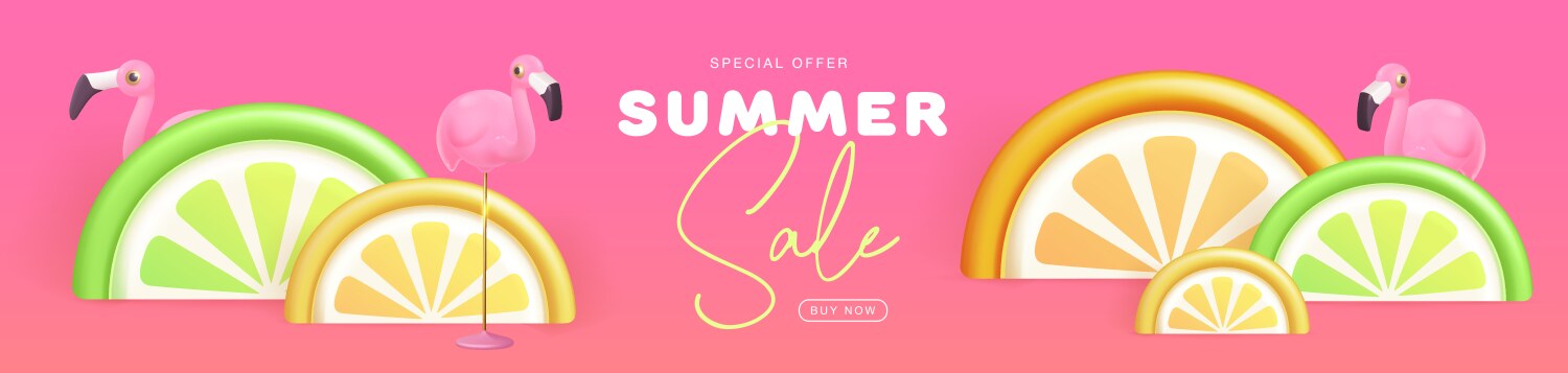 summer big sale poster with 3d plastic lemon slice vector