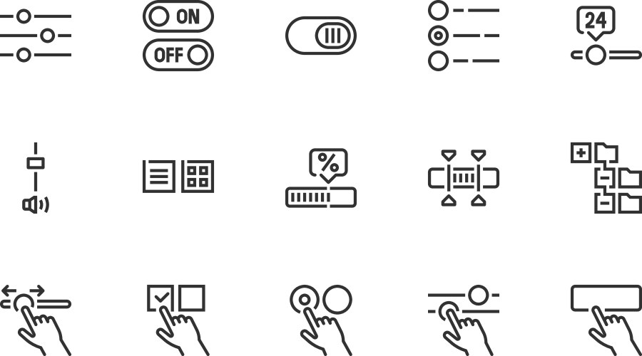 UI Element Line Icons - Checkbox, Slider, Button vector image
