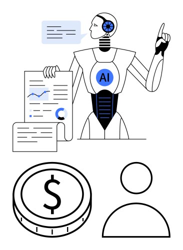 Ai-driven robot analyzing data with charts coin vector image