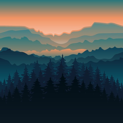 Mountain landscape with fir trees Royalty Free Vector Image