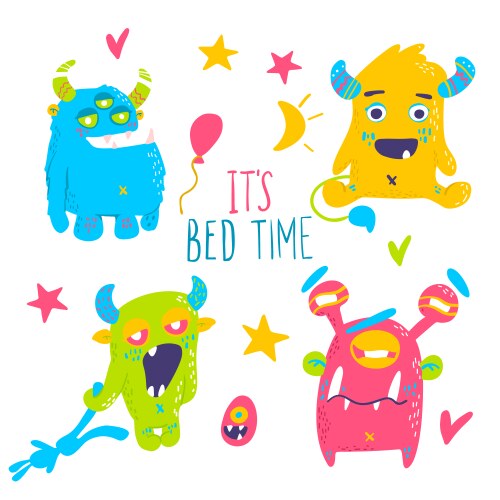 Isolated cute cartoon monsters Vector Image