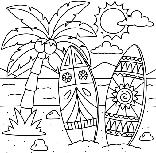 Surfboard summer coloring page for kids vector image