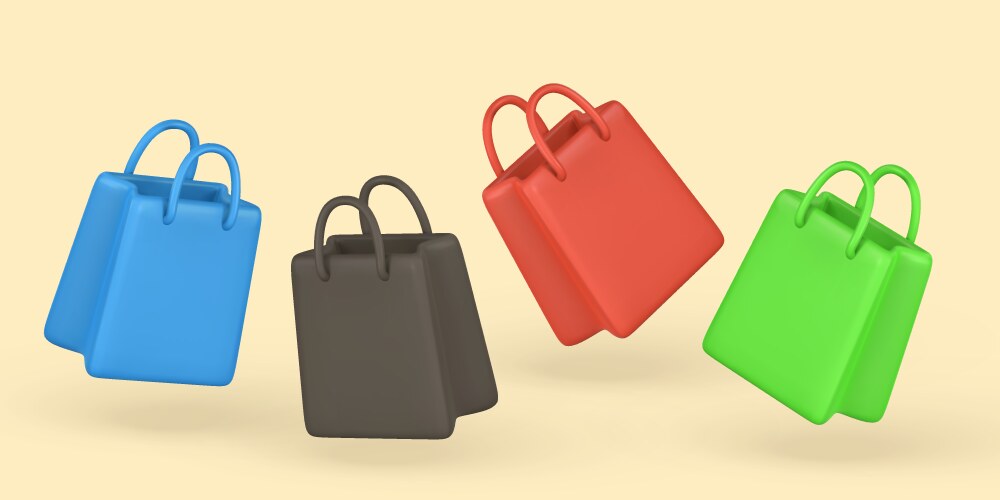 Set of 3d empty shopping bags handbags in cartoon vector image