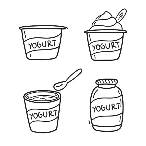 set of yoghurt in doodle drawing style vector image