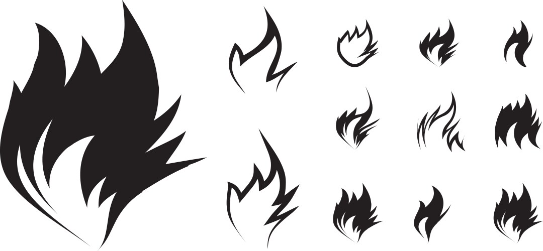 Fire flame icon set campfire shape sign Royalty Free Vector