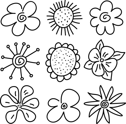 Simple doodle floral line icons vector image