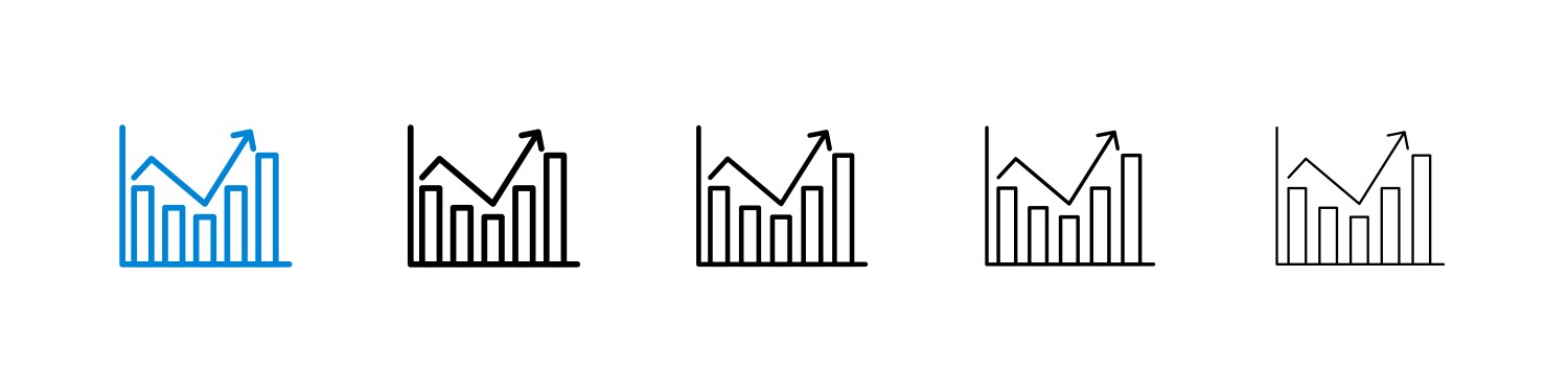 Chart histogram icons in five different stroke vector image