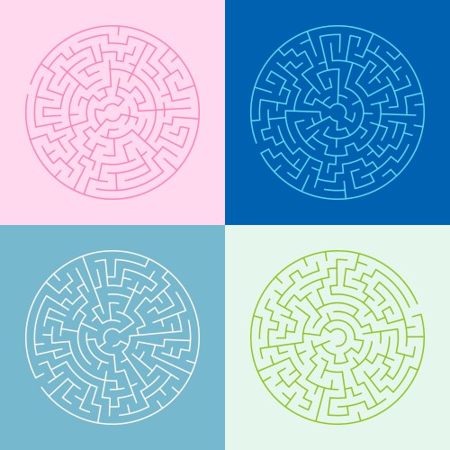 Collection of circular maze pattern background vector image