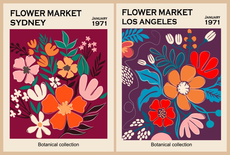 Set of abstract flower market art posters vector image