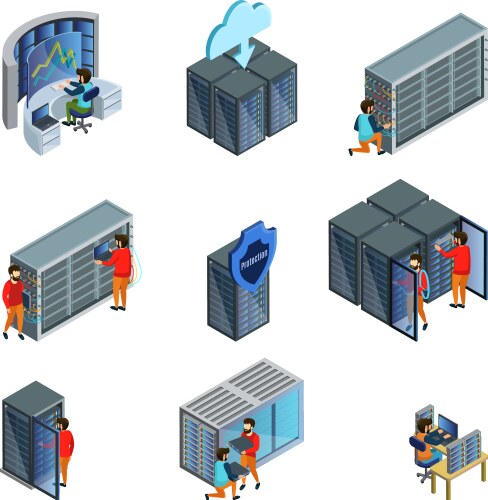 Datacenter monochrome icons set Royalty Free Vector Image
