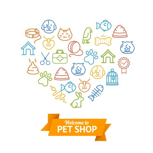 Pet shop badges or labels line art set Royalty Free Vector