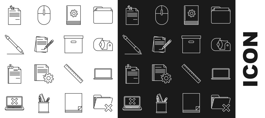 Set line delete folder laptop scotch user vector image