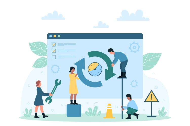 Process of downloading new software version tiny vector image