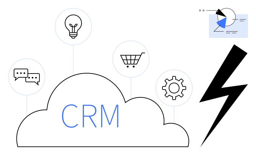 Cloud-based crm concept with icons representing vector image