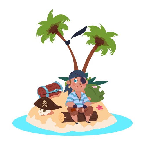 Cartoon Pirate Boy on Tropical Island Vector Image