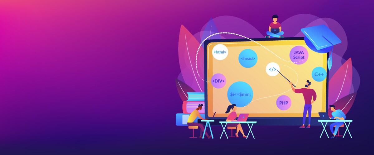 Coding workshop concept banner header vector image