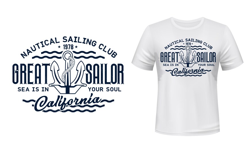 Nautical Sailing Club T-Shirt Print Vector Image