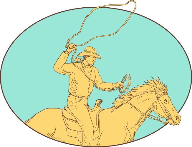 Rodeo cowboy lasso horse circle drawing vector image