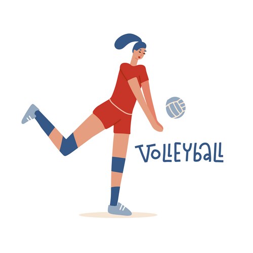Female volley athlete character playing with ball Vector Image