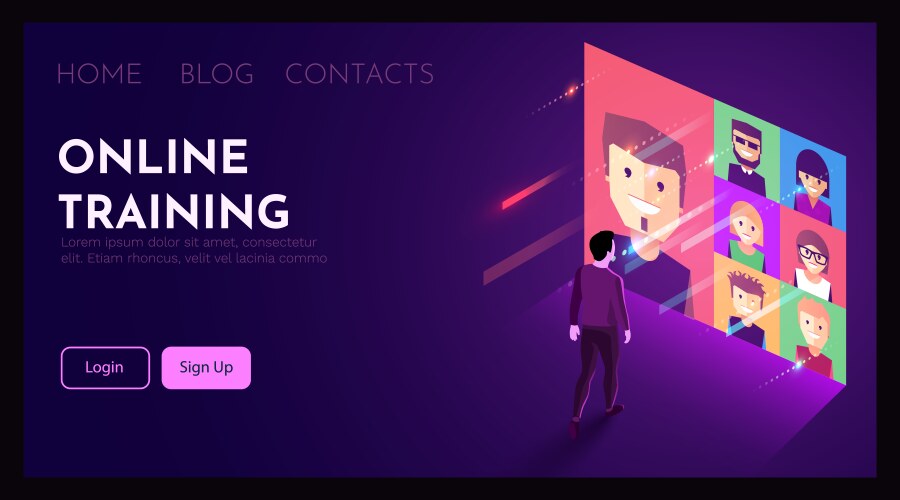 Man stands in front of large virtual display vector image