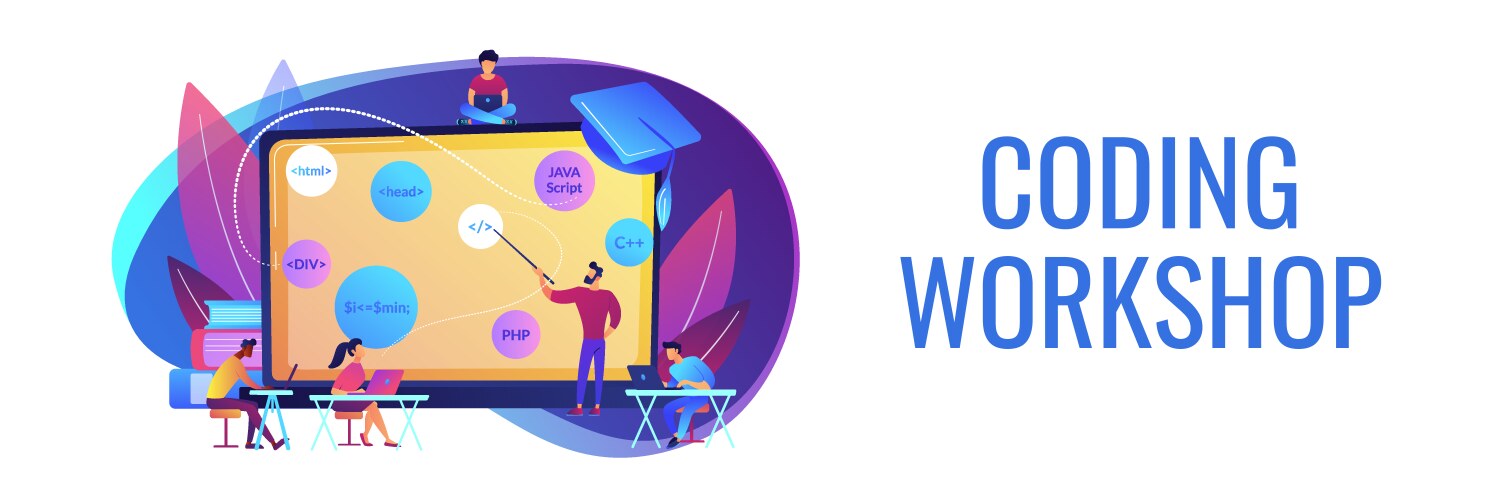 Coding workshop concept banner header vector image