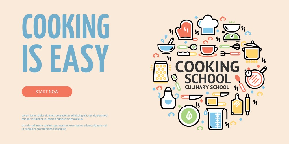 cooking is easy culinary school start now vector image