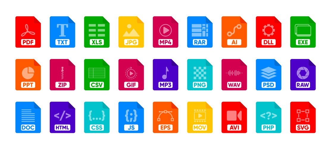 file type icon set popular files format vector image