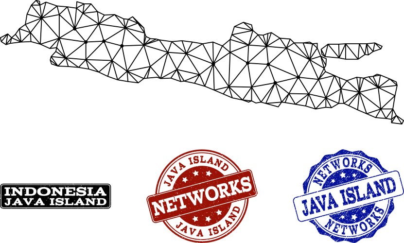 Polygonal network mesh map of java island vector image