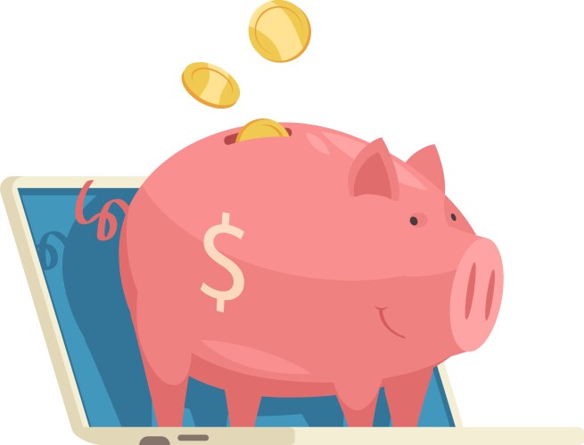 piggy bank laptop composition vector image