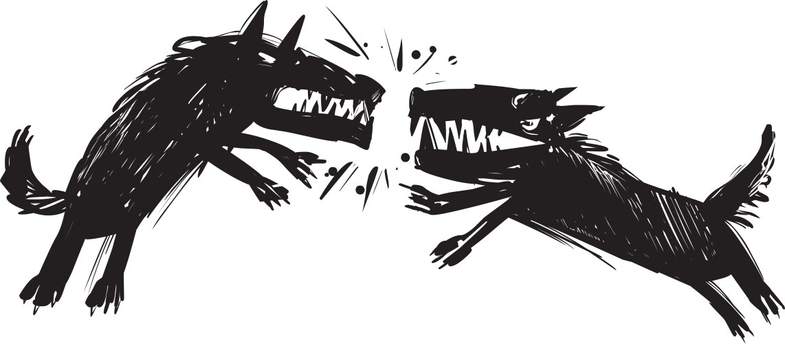 Two Wolves Fighting Vector Image