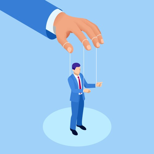 isometric businessman puppet controlled workers vector