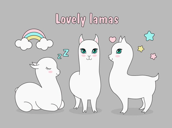 Set of beautiful cute llama Vector Image