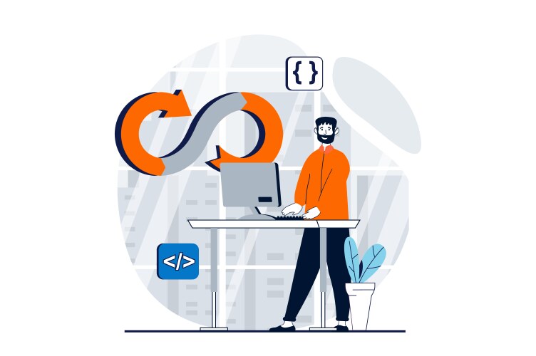 Devops concept with people scene in flat design vector image